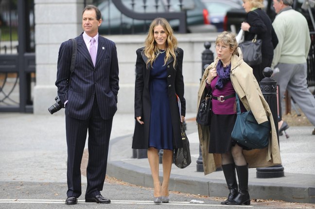 Sarah Jessica Parker, blue dress, jacket, Washington D.C.